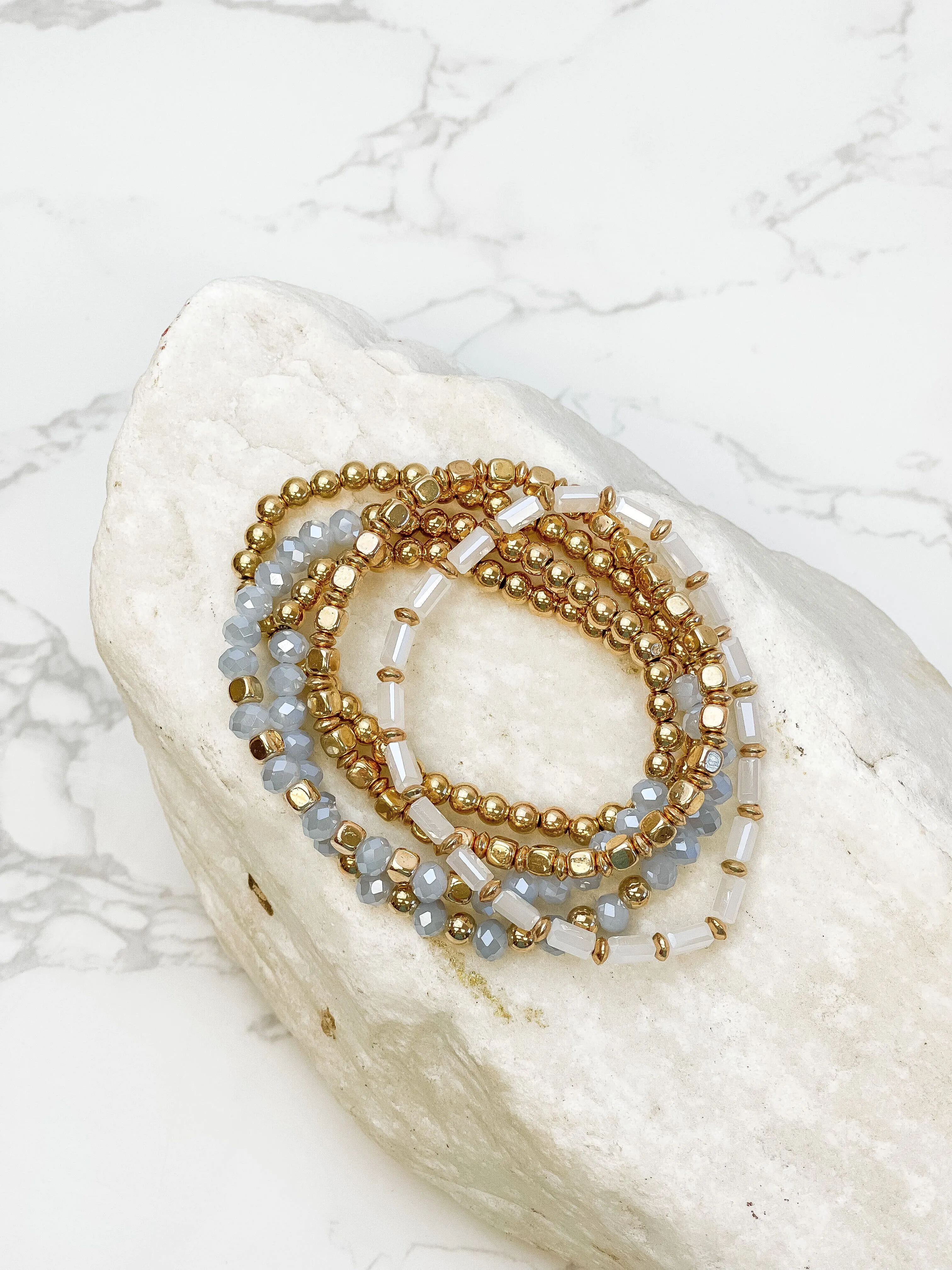 Multi Strand Gray & Gold Bracelet Stack