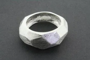 narrow faceted scratched ring - sterling silver