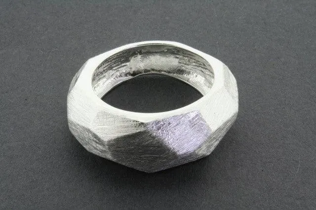 narrow faceted scratched ring - sterling silver