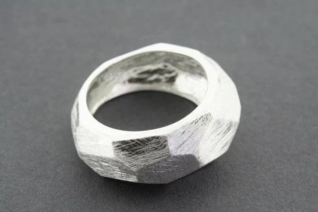 narrow faceted scratched ring - sterling silver