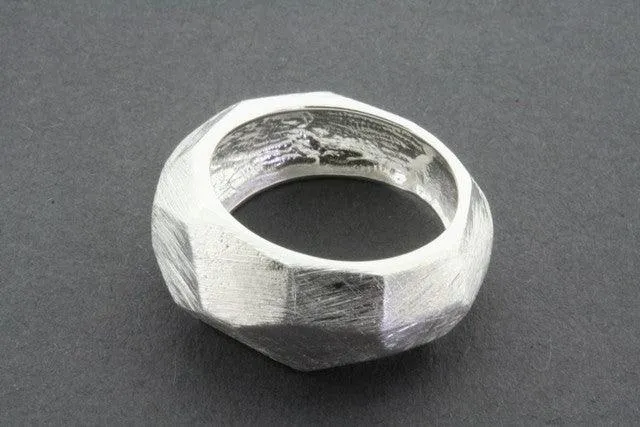 narrow faceted scratched ring - sterling silver
