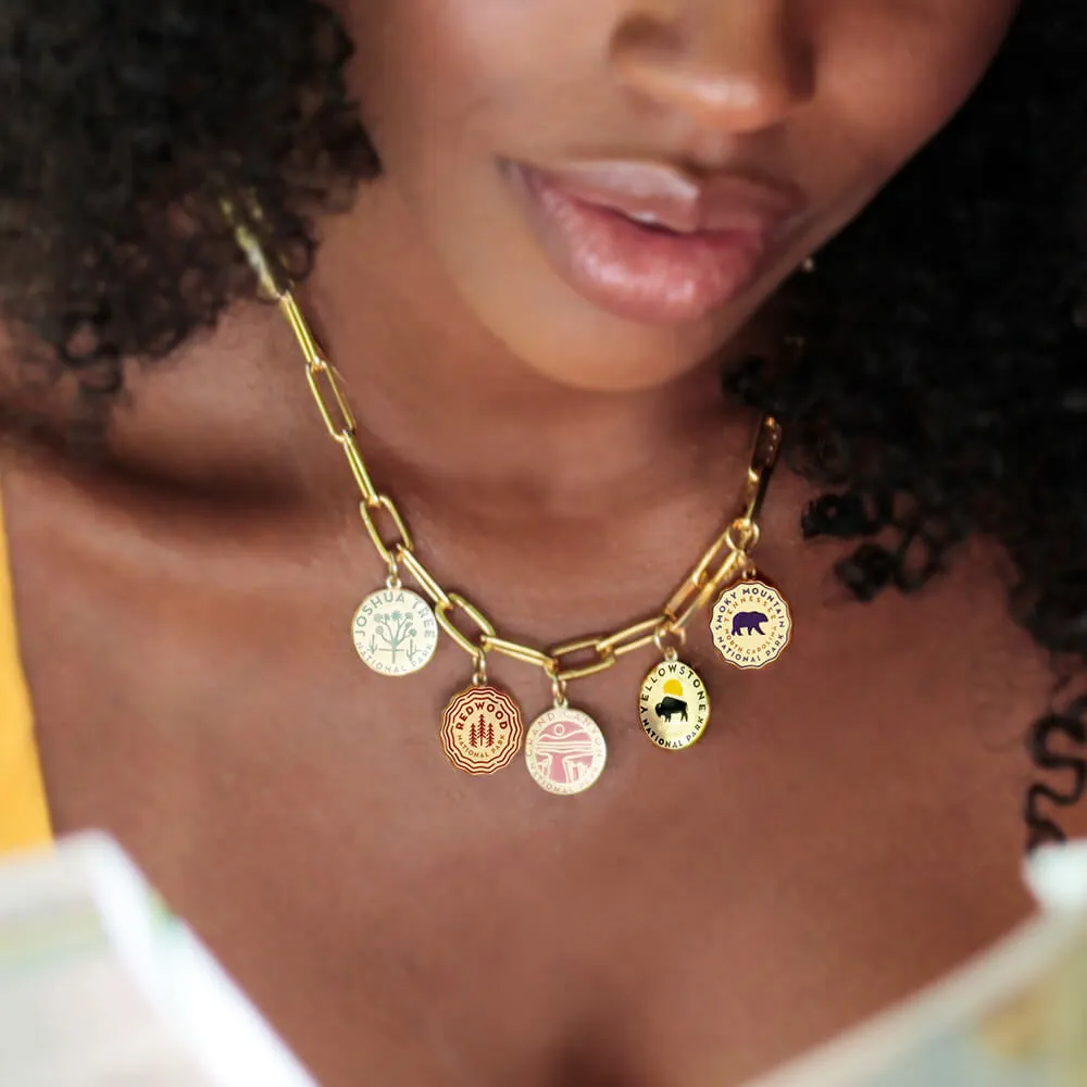 National Park Clip Necklace Bundle, 5 gold enamel charms
