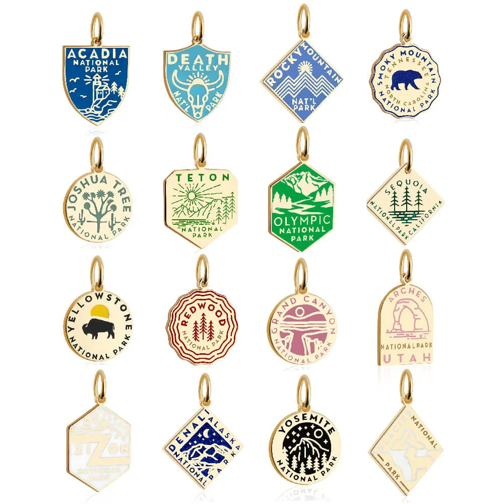 National Park Clip Necklace Bundle, 5 gold enamel charms