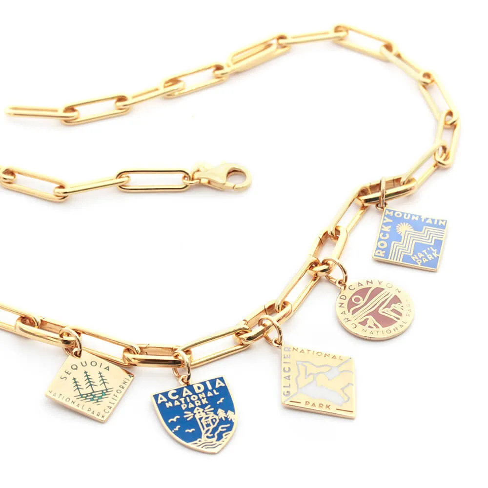 National Park Clip Necklace Bundle, 5 gold enamel charms