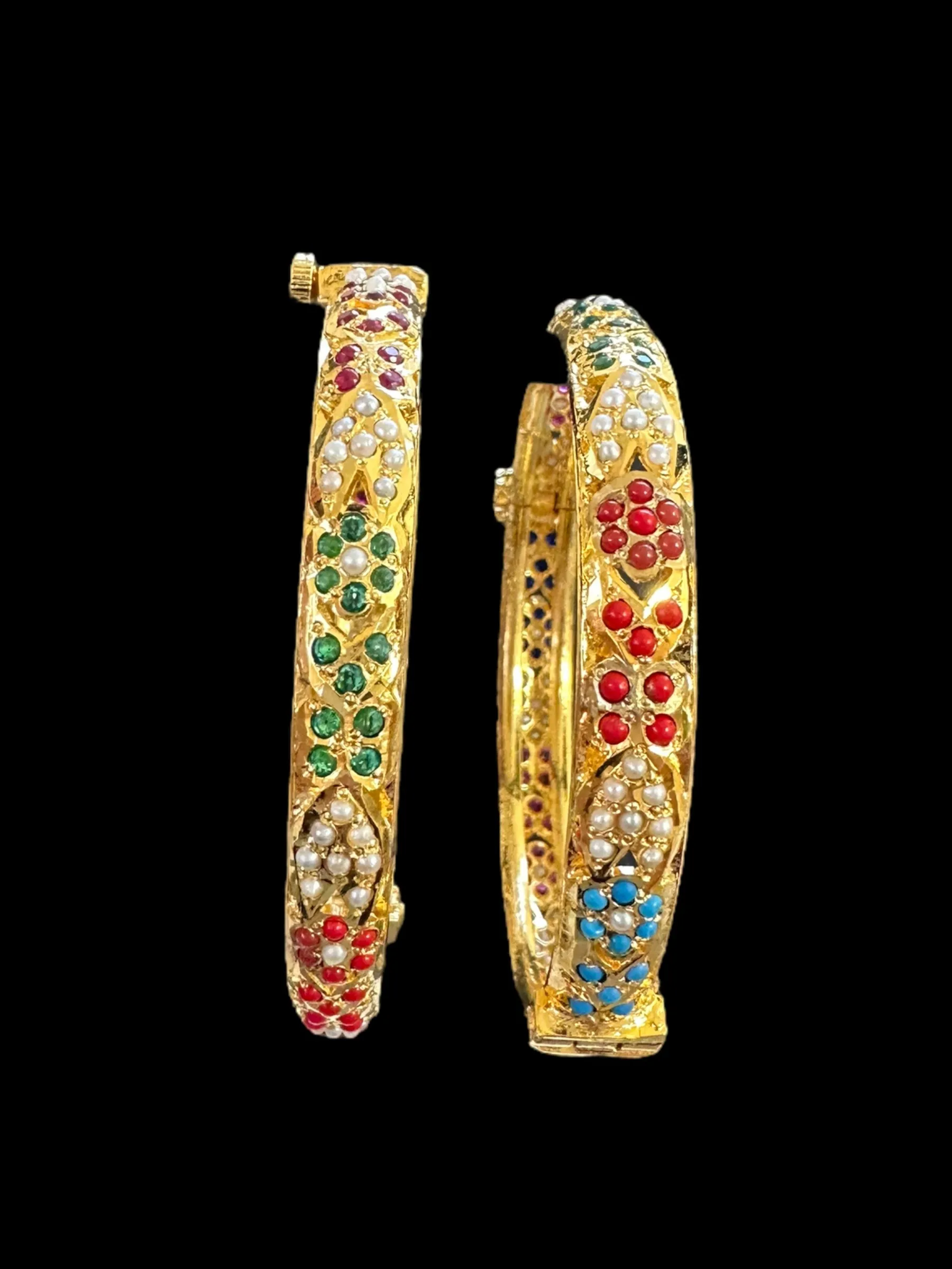 Navratan Jadau gold plated silver bangles  ( SHIPS IN 4 WEEKS  )