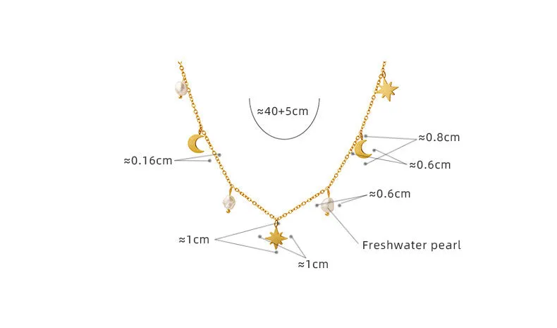 North Star Moon Pearl Necklace With Charms