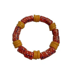 Orange and Yellow Bella Africa Krobo Bead Stretch Bracelet