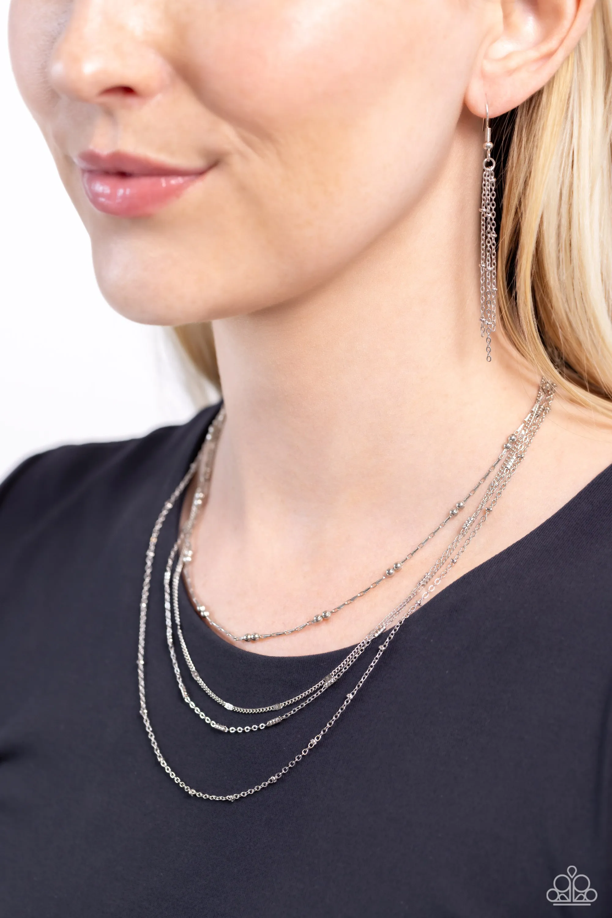 Paparazzi Studded Shimmer Silver Necklace & Earring Set
