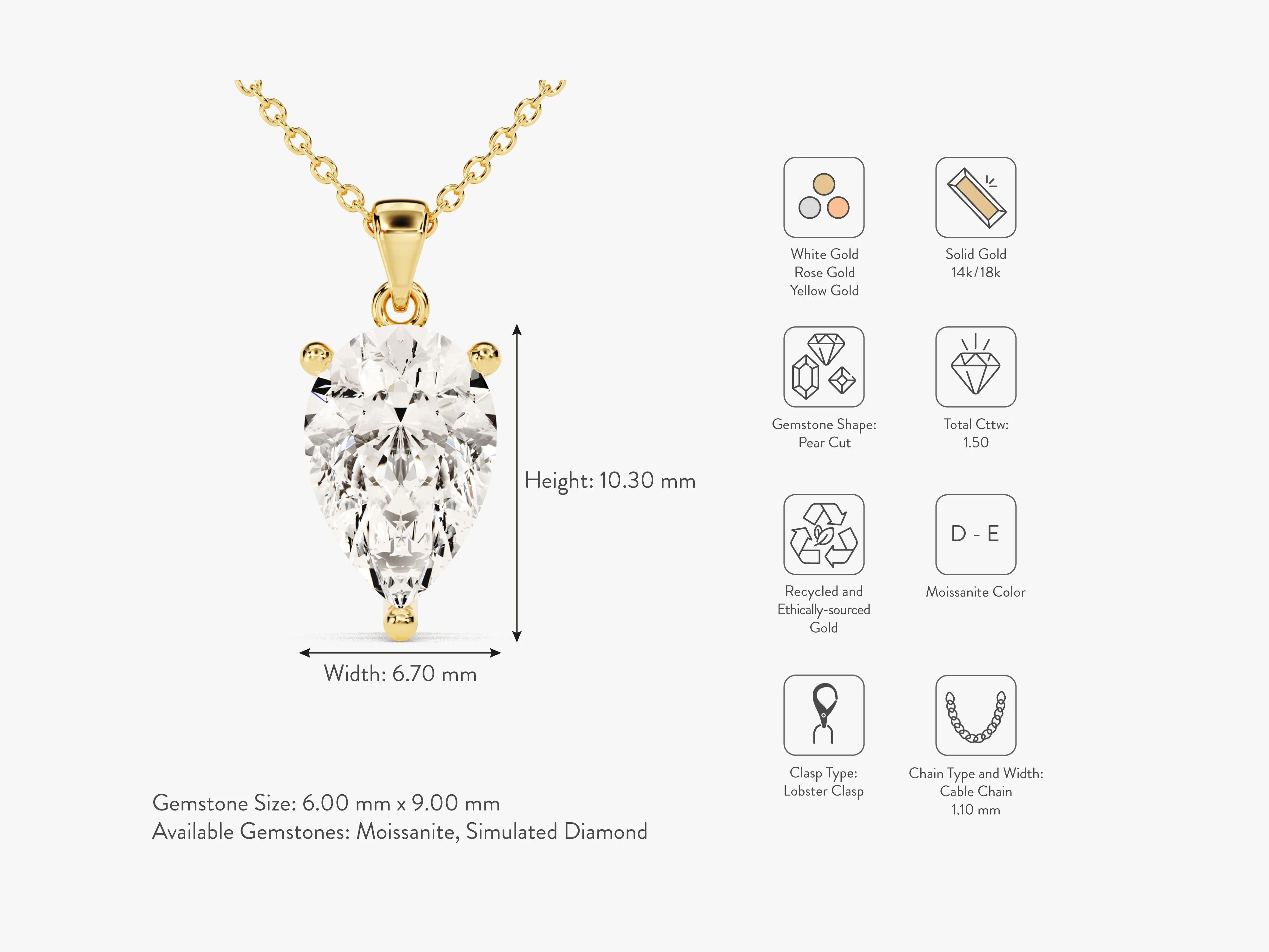 Pear Cut Lab Grown Diamond Solitaire Pendant (1.50 CT)