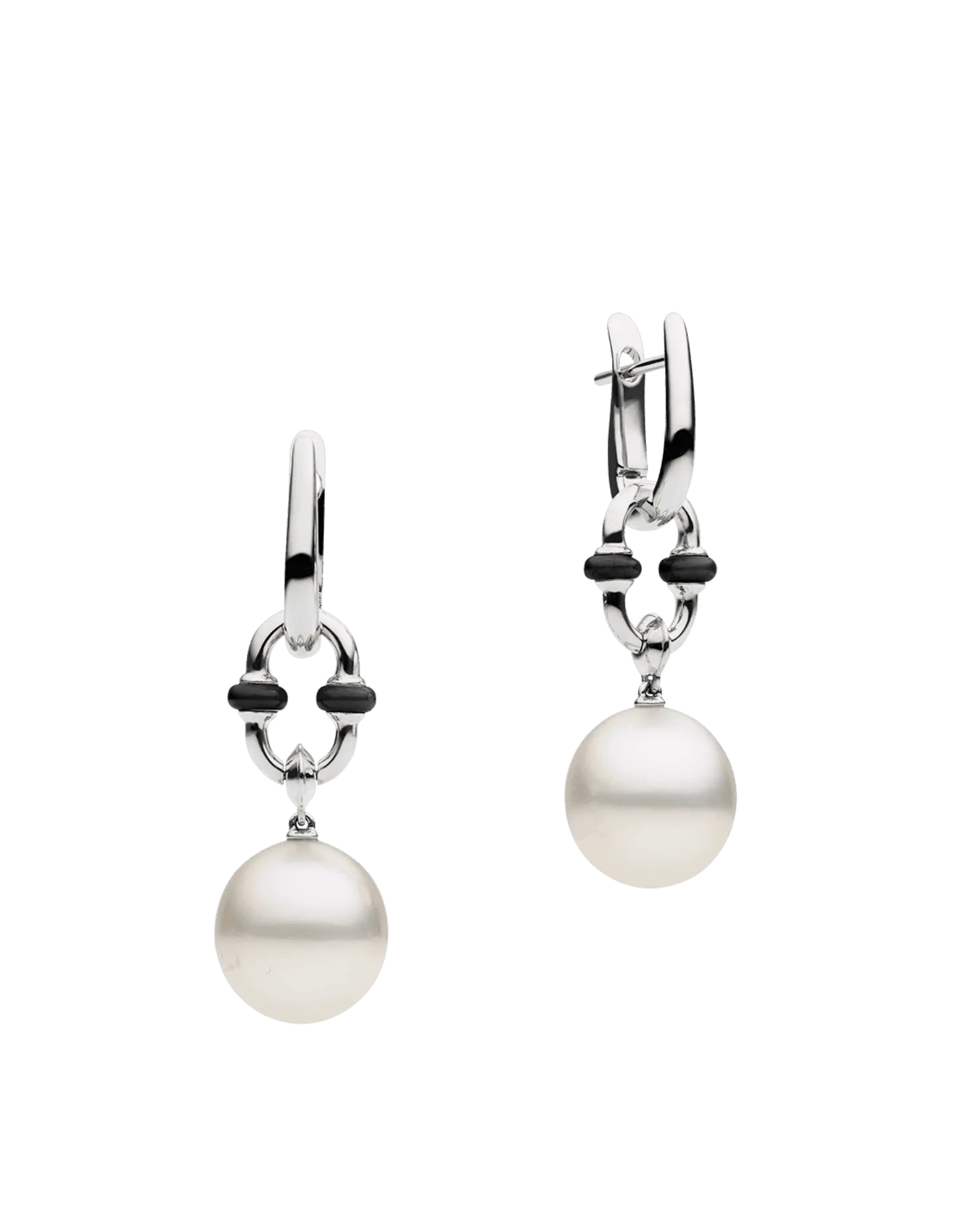 Pearls My Way Earrings with Black Spinel Anchor Link Pearl Earring Enhancers | 11mm Oval Pearls, Black Spinel, and White Gold