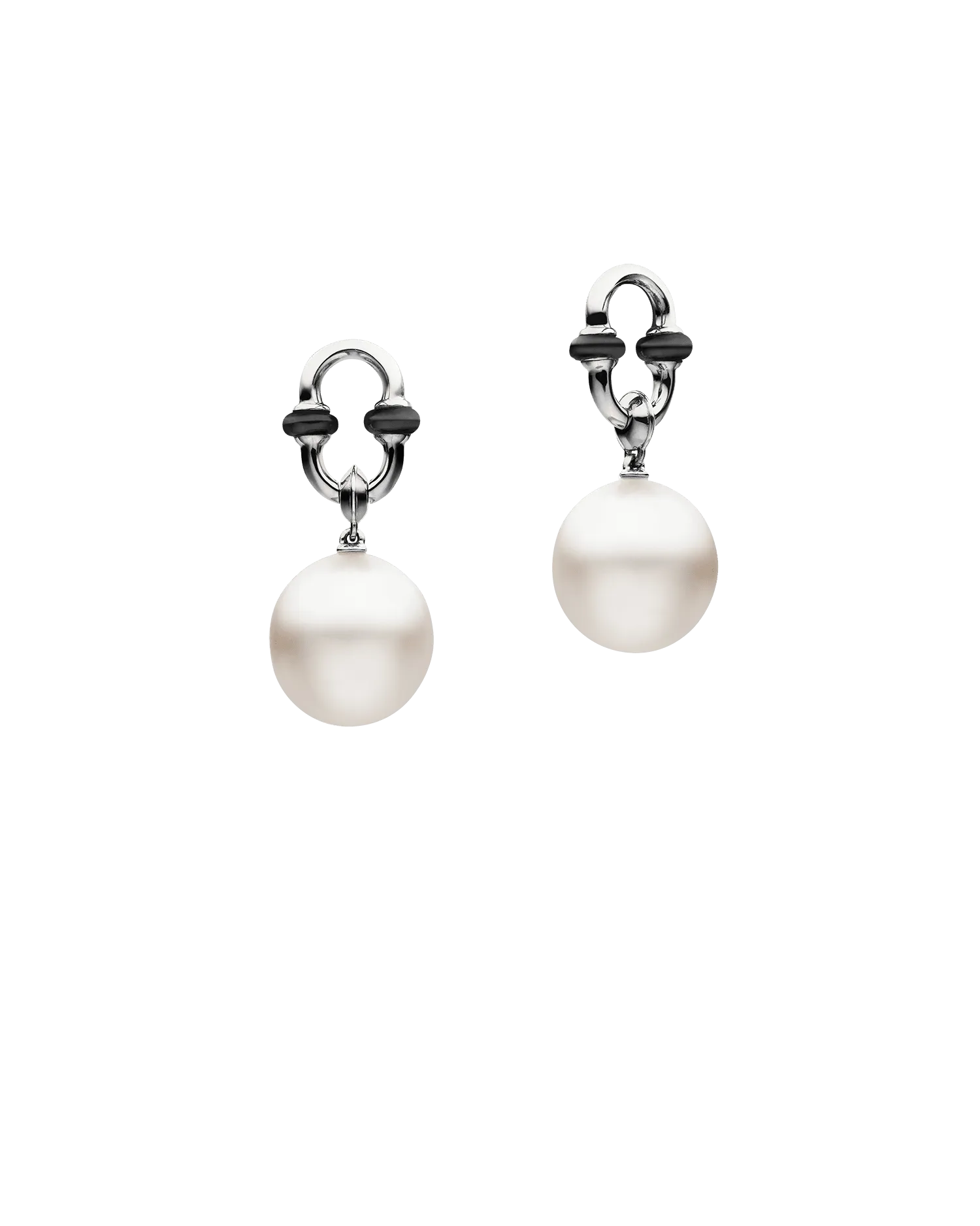 Pearls My Way Earrings with Black Spinel Anchor Link Pearl Earring Enhancers | 11mm Oval Pearls, Black Spinel, and White Gold