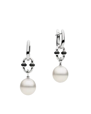 Pearls My Way Earrings with Black Spinel Anchor Link Pearl Earring Enhancers | 11mm Oval Pearls, Black Spinel, and White Gold