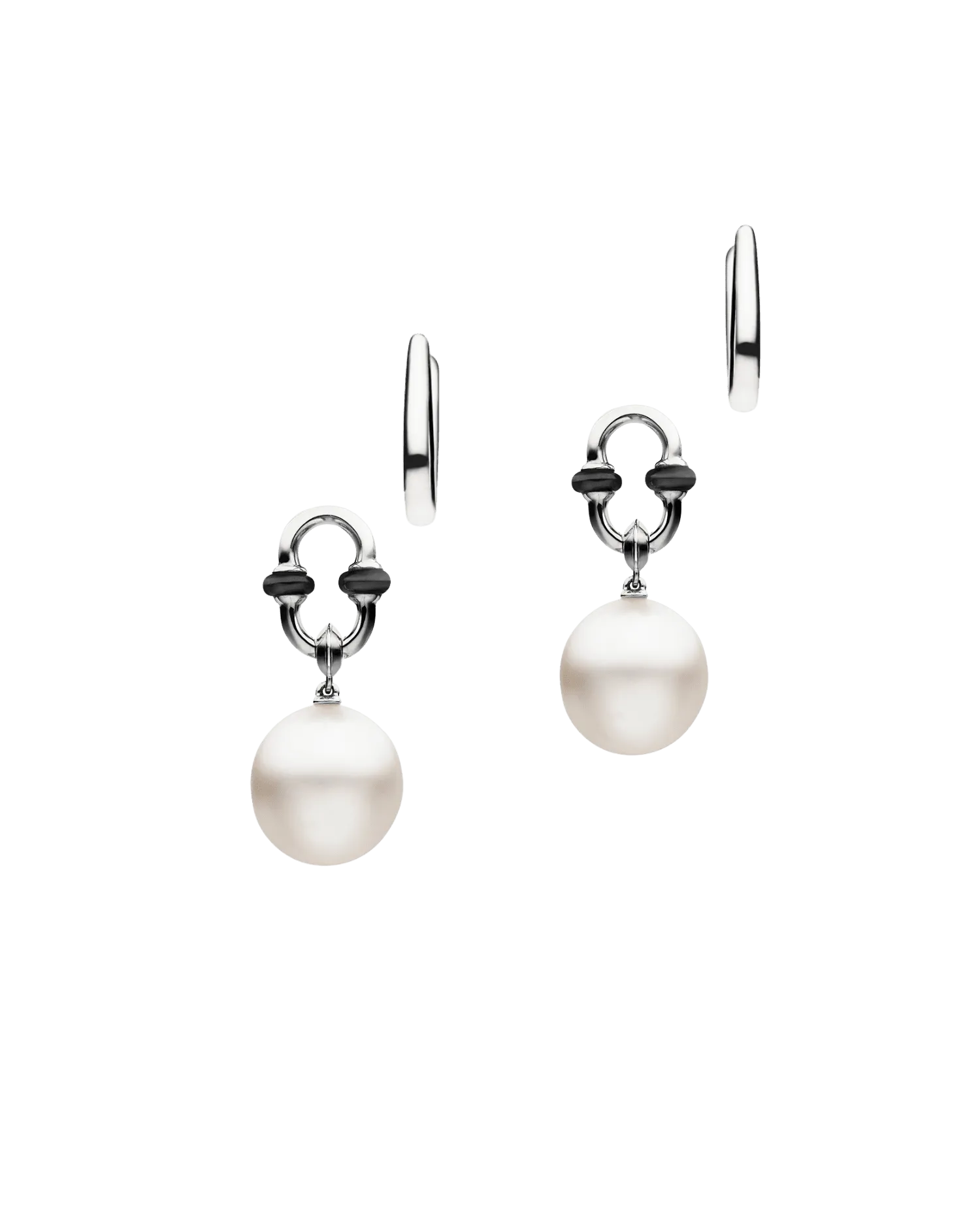 Pearls My Way Earrings with Black Spinel Anchor Link Pearl Earring Enhancers | 11mm Oval Pearls, Black Spinel, and White Gold