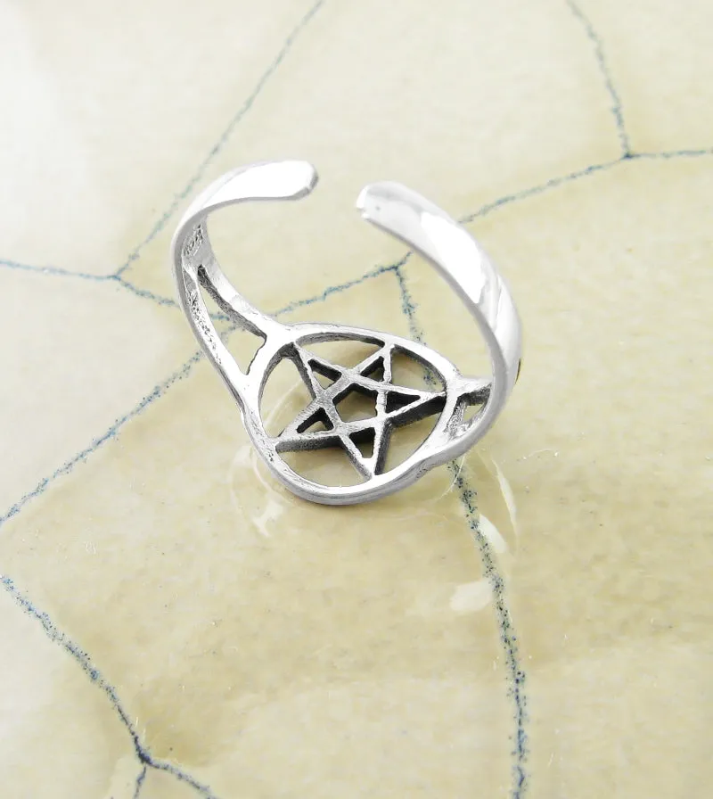 Pentacle Pentagram Toe Midi Pinky Ring, Adjustable