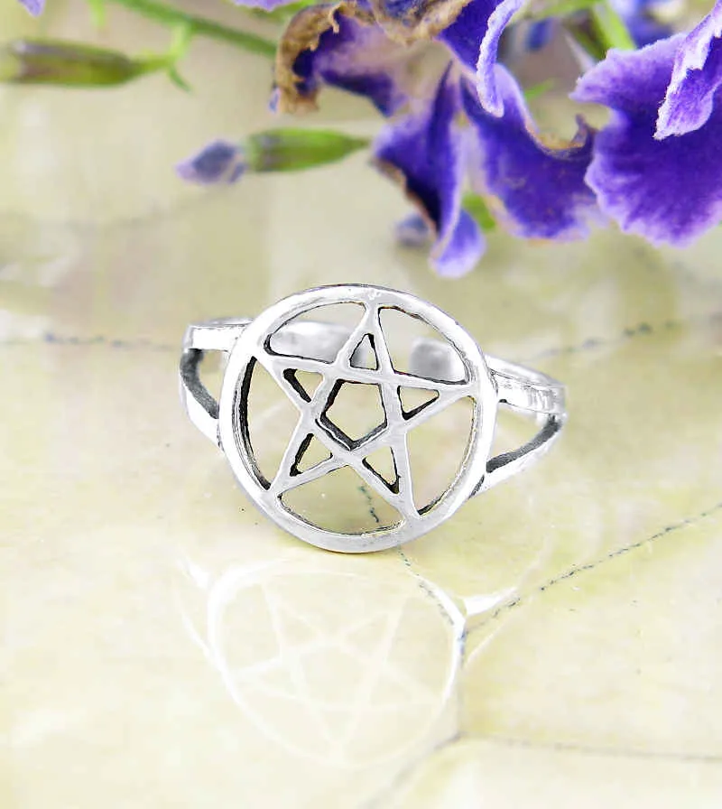 Pentacle Pentagram Toe Midi Pinky Ring, Adjustable