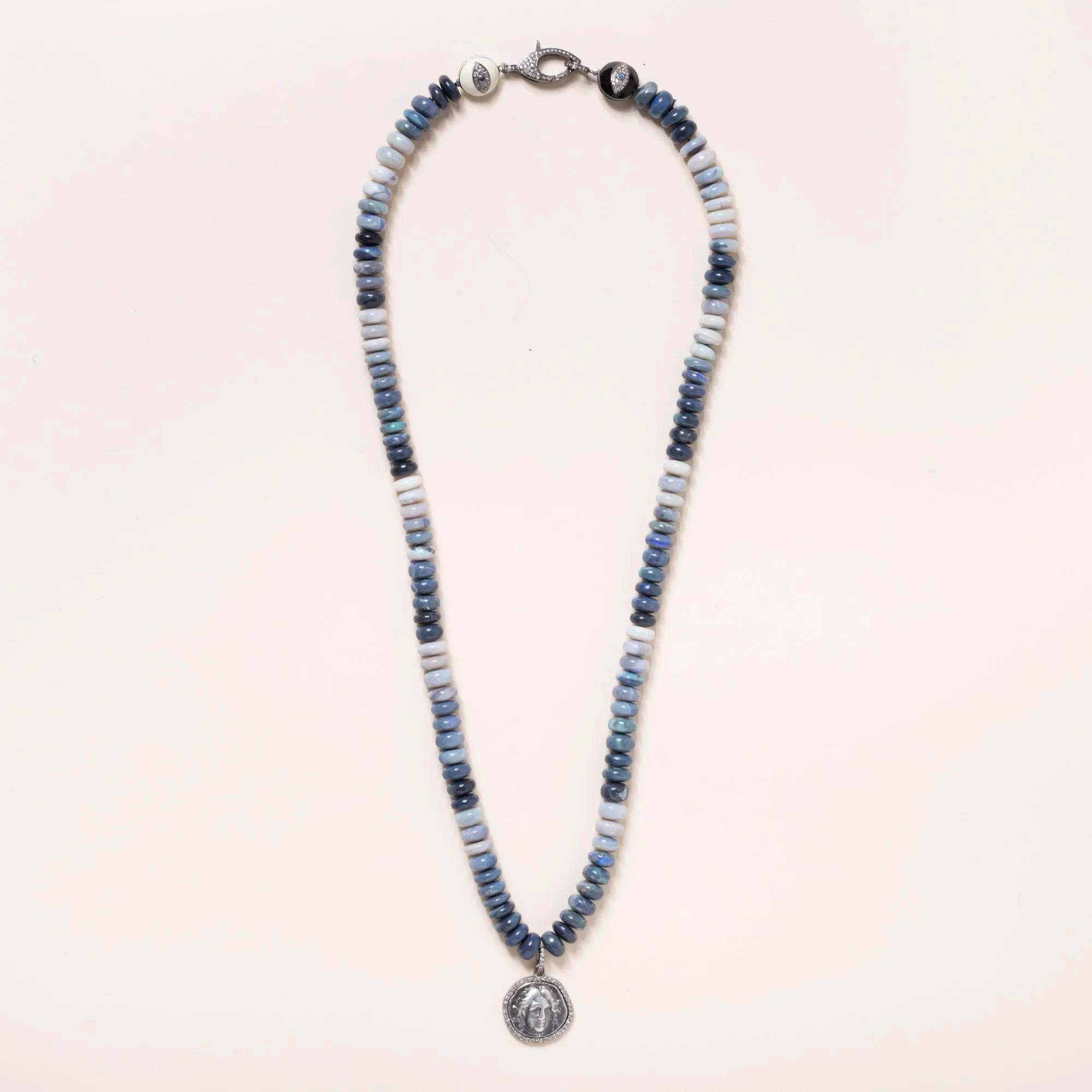 Peruvian Blue Opal Necklace with Silver and Diamond Pendant