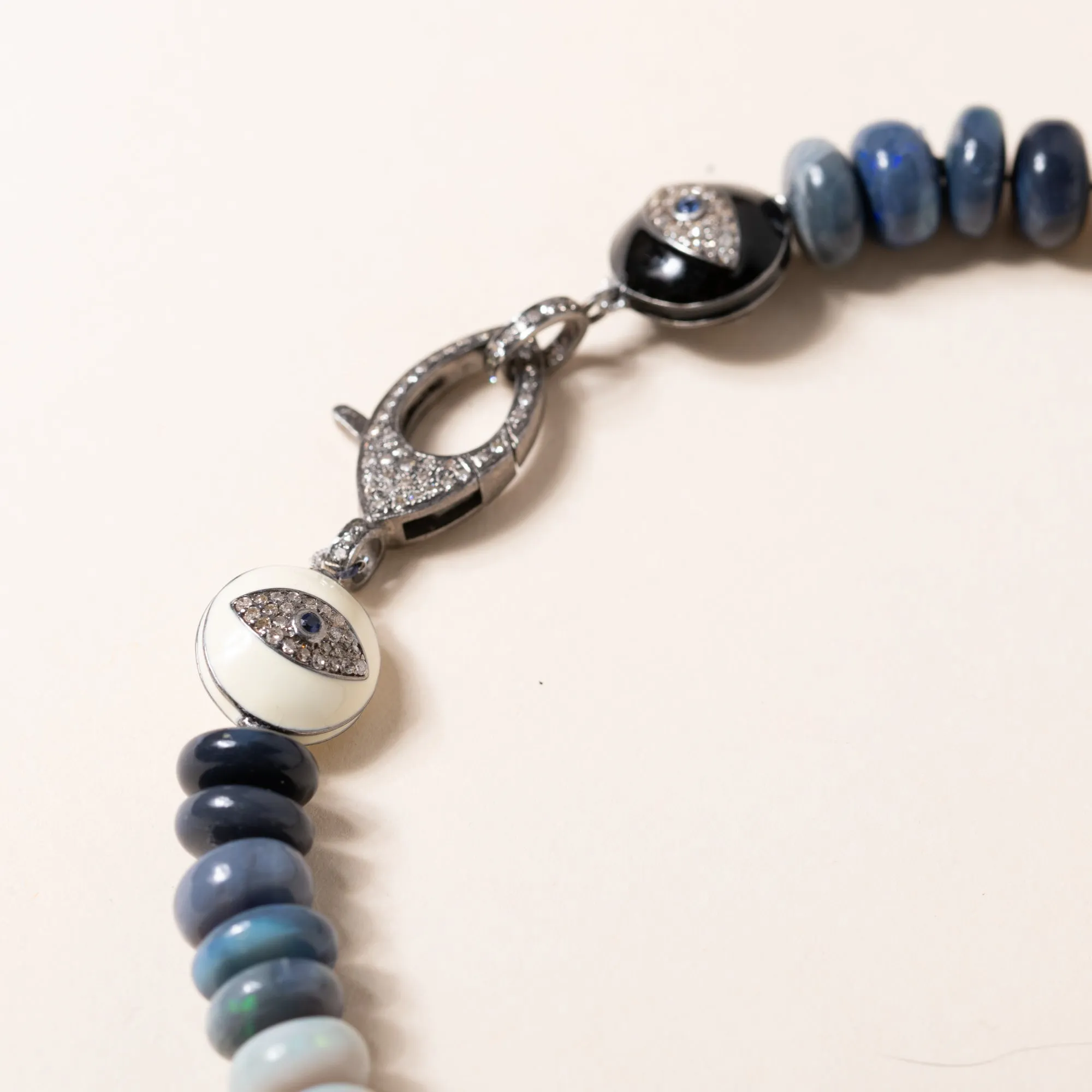 Peruvian Blue Opal Necklace with Silver and Diamond Pendant
