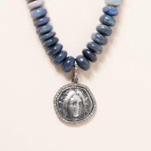 Peruvian Blue Opal Necklace with Silver and Diamond Pendant