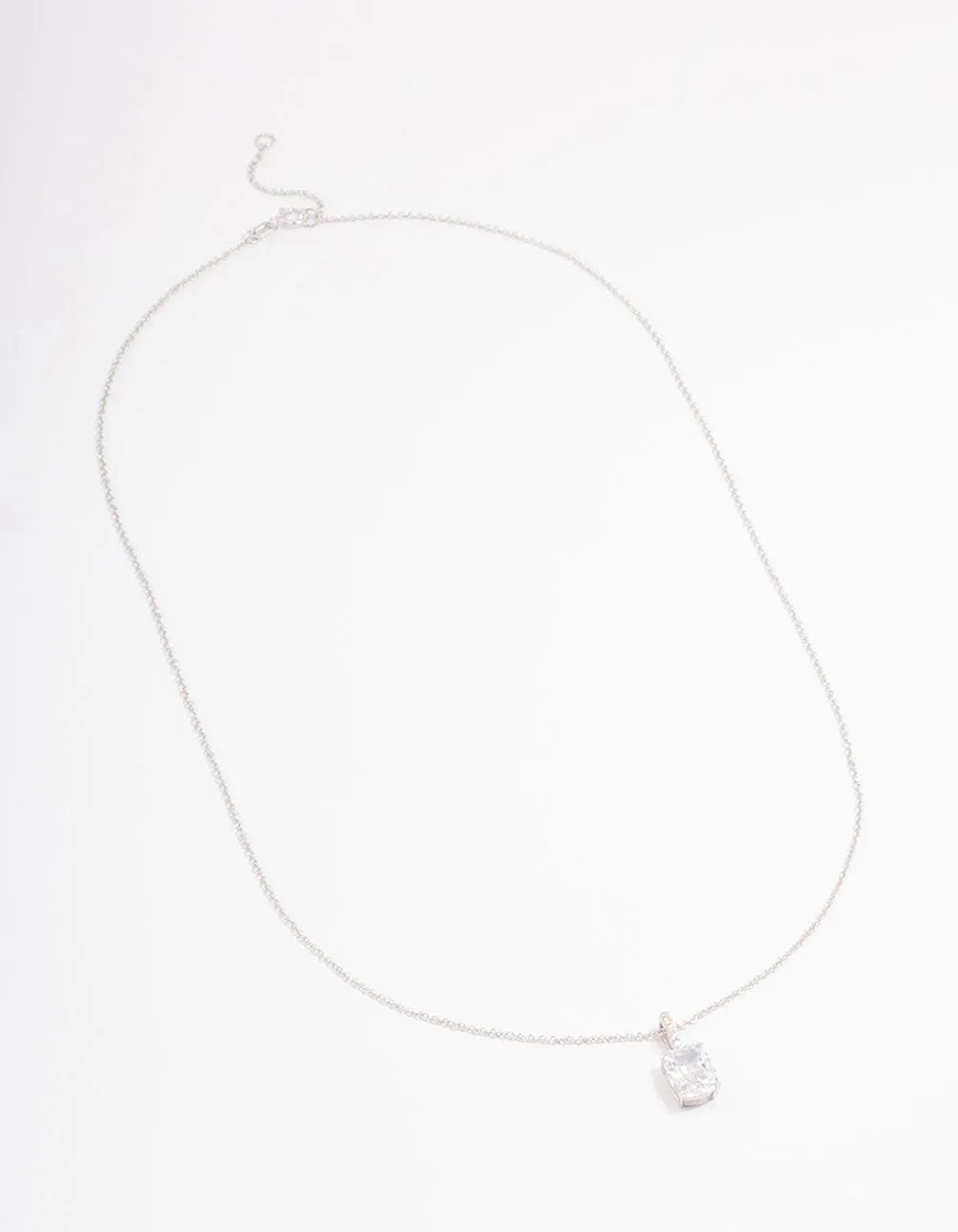 Platinum Sterling Silver Cushion Cut Cubic Zirconia Pendant Necklace