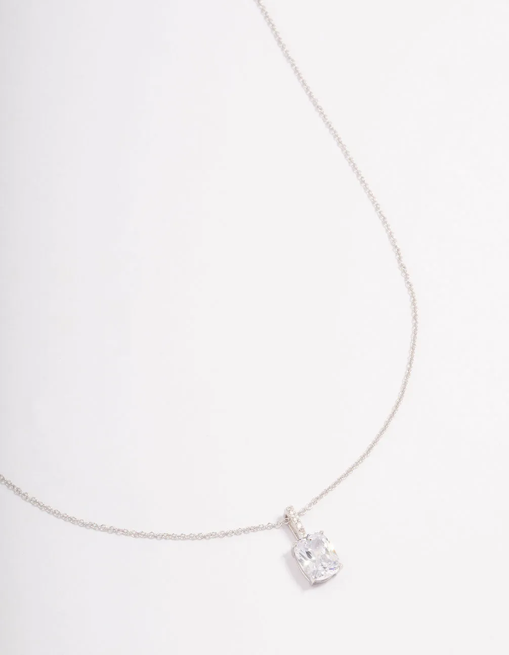 Platinum Sterling Silver Cushion Cut Cubic Zirconia Pendant Necklace