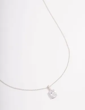 Platinum Sterling Silver Cushion Cut Cubic Zirconia Pendant Necklace