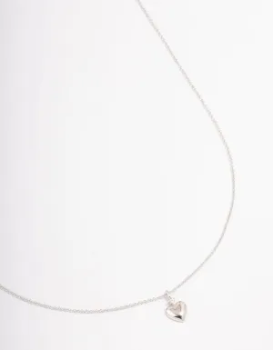 Platinum Sterling Silver Puffy Heart Cubic Zirconia Pendant Necklace