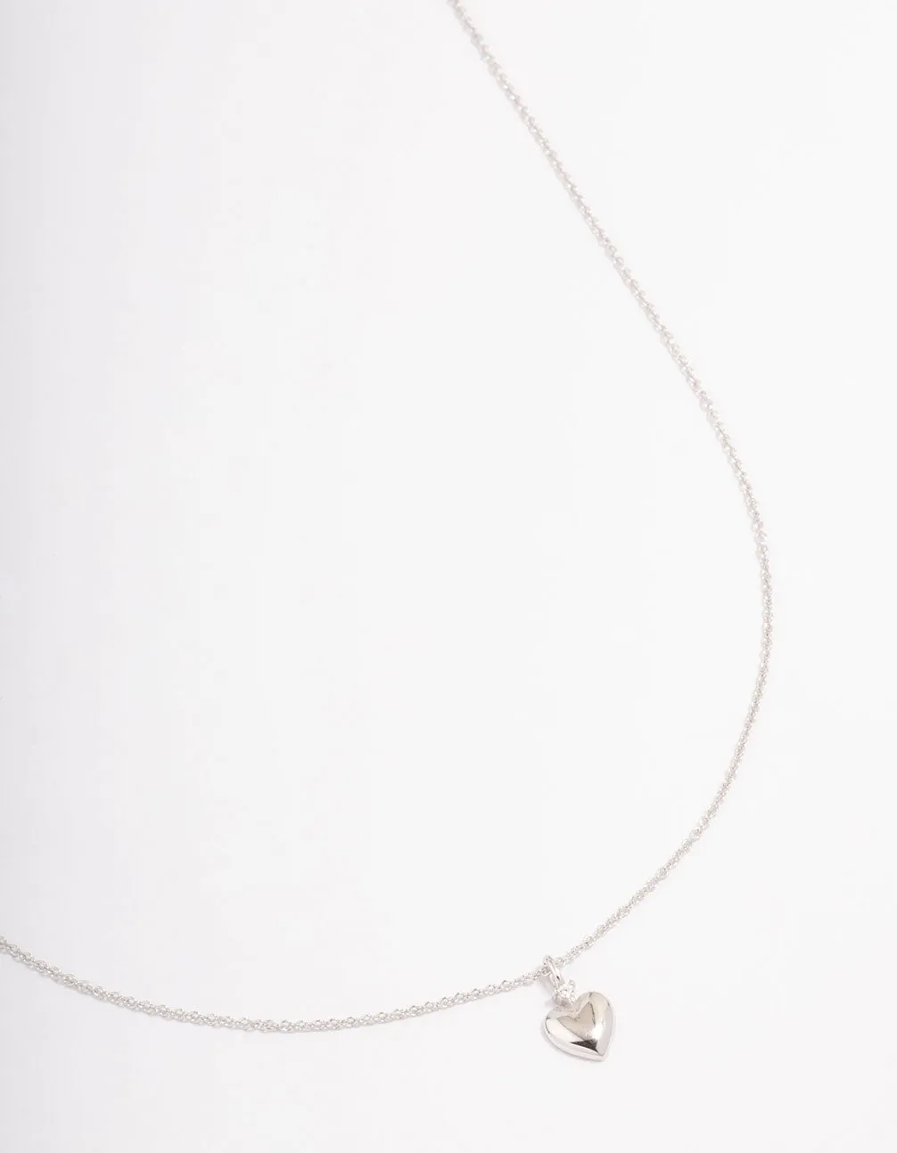 Platinum Sterling Silver Puffy Heart Cubic Zirconia Pendant Necklace