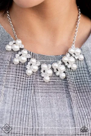 Renown Refinement - White Pearl and Rhinestone Necklace