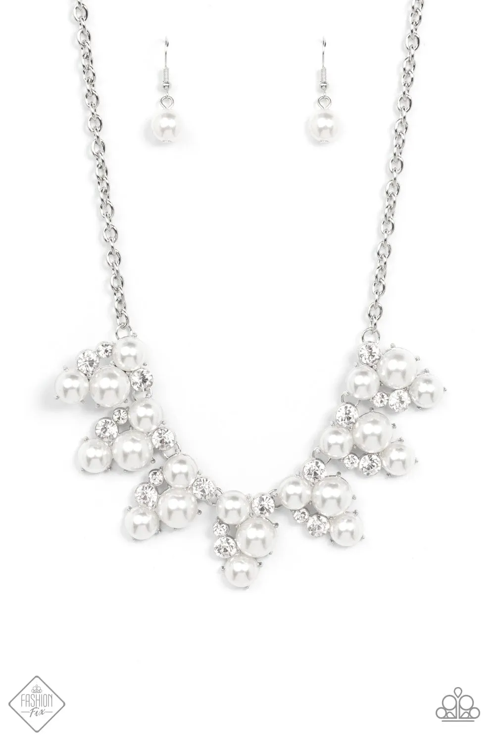 Renown Refinement - White Pearl and Rhinestone Necklace
