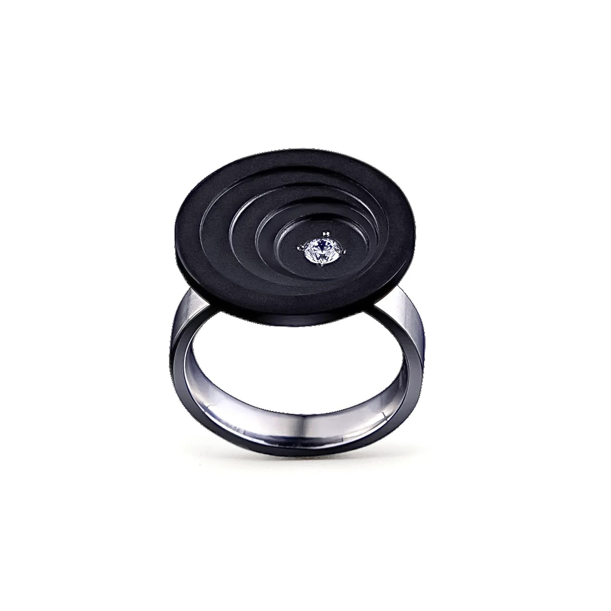 RG205B B.Tiff .12 ct Round Cut Black Solitaire Disk Ring