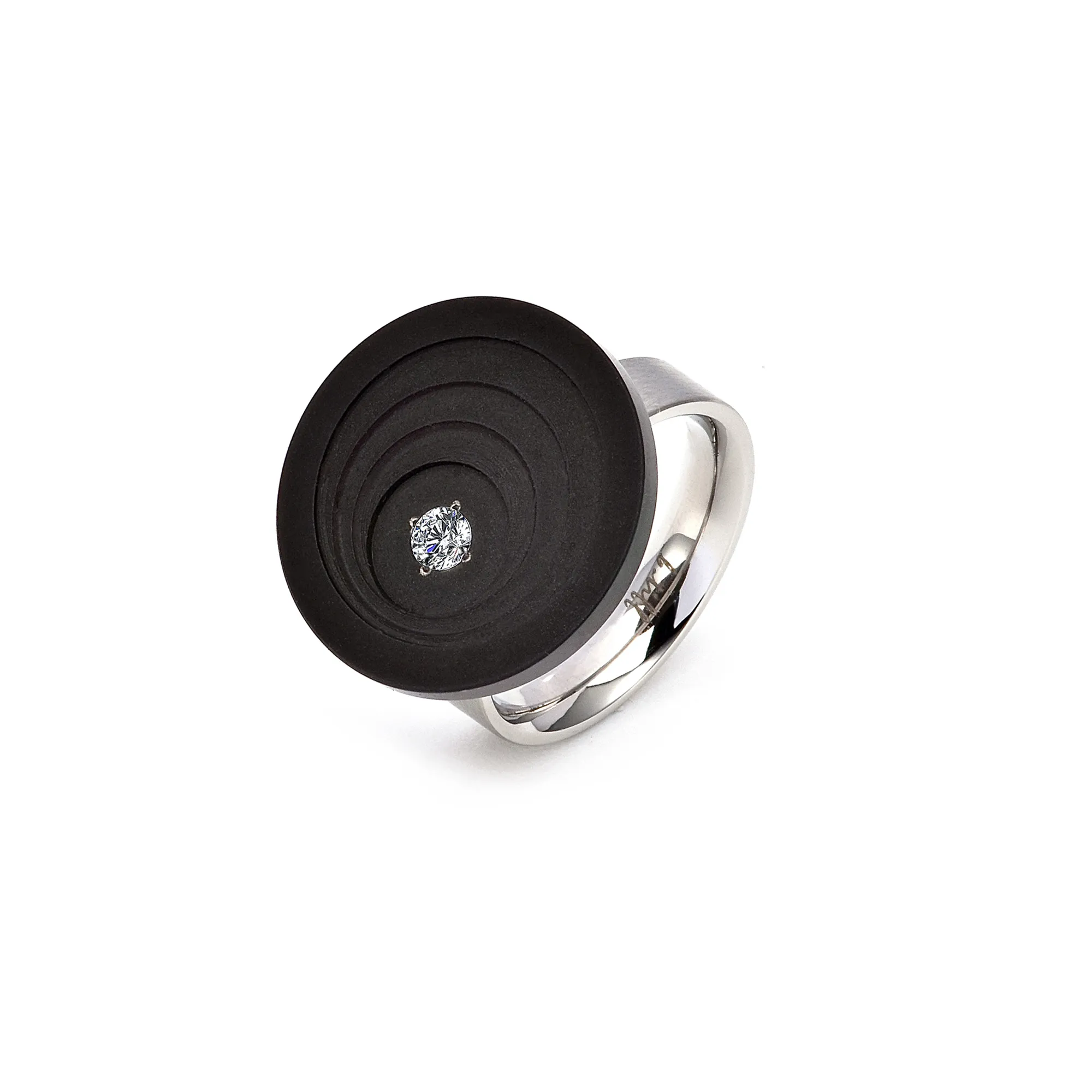RG205B B.Tiff .12 ct Round Cut Black Solitaire Disk Ring