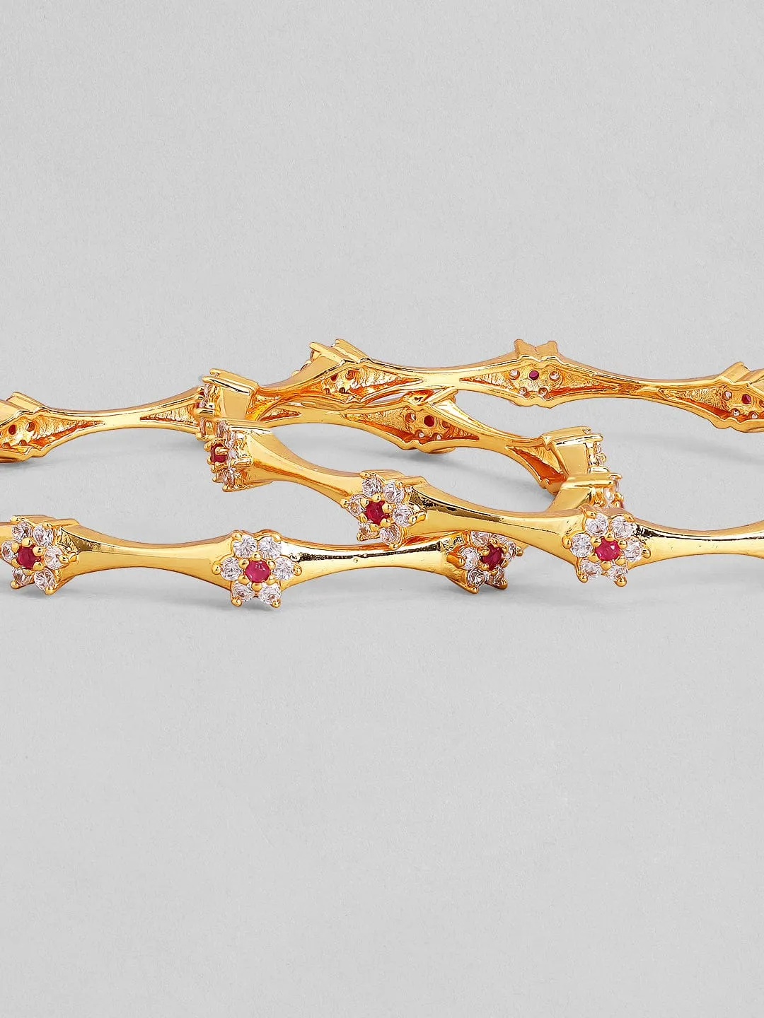 Rubans Set Of 2 Gold-Plated White Studded Handcrafted Bangles