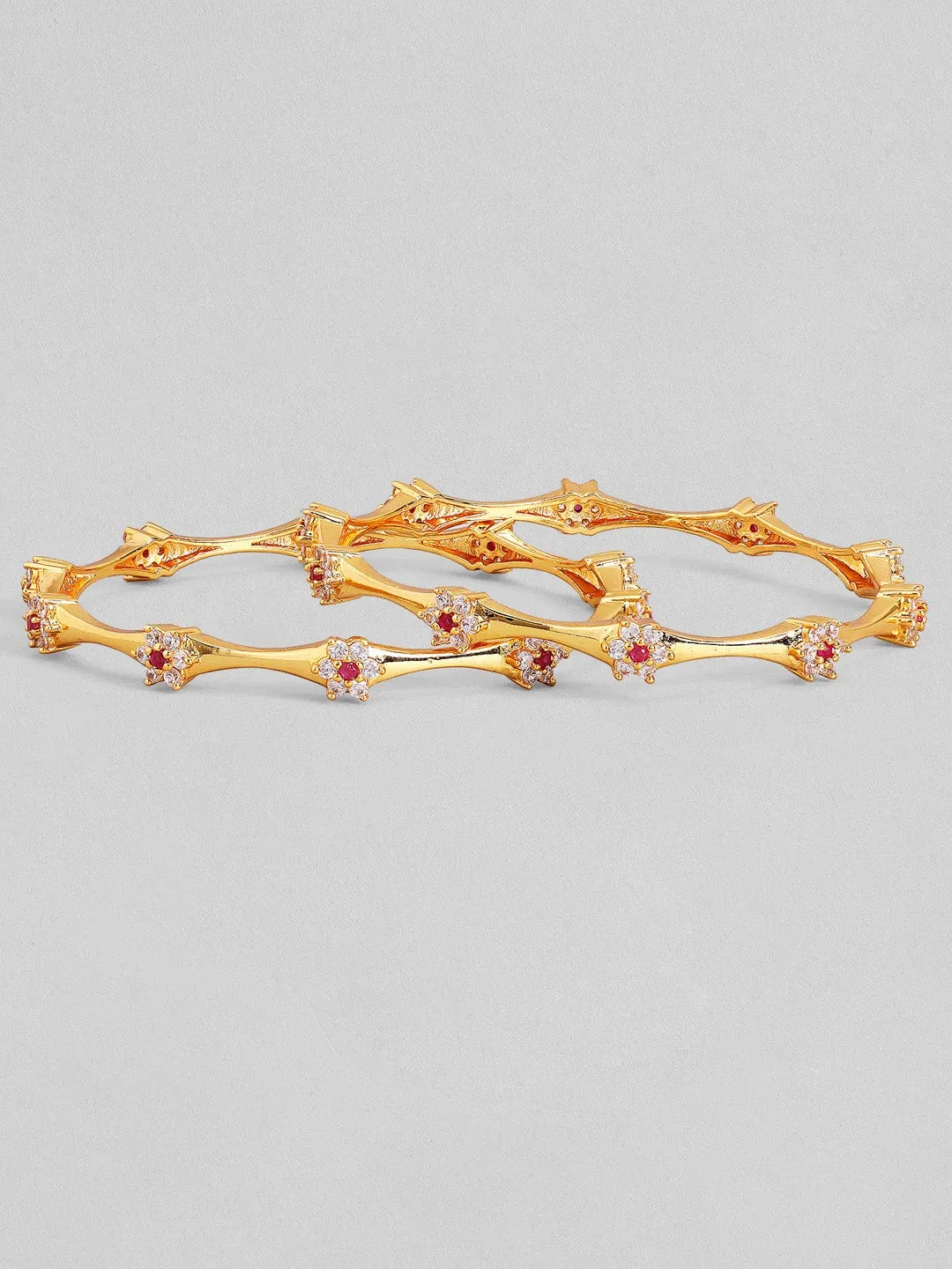 Rubans Set Of 2 Gold-Plated White Studded Handcrafted Bangles