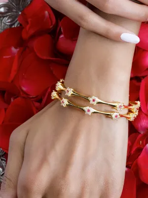 Rubans Set Of 2 Gold-Plated White Studded Handcrafted Bangles