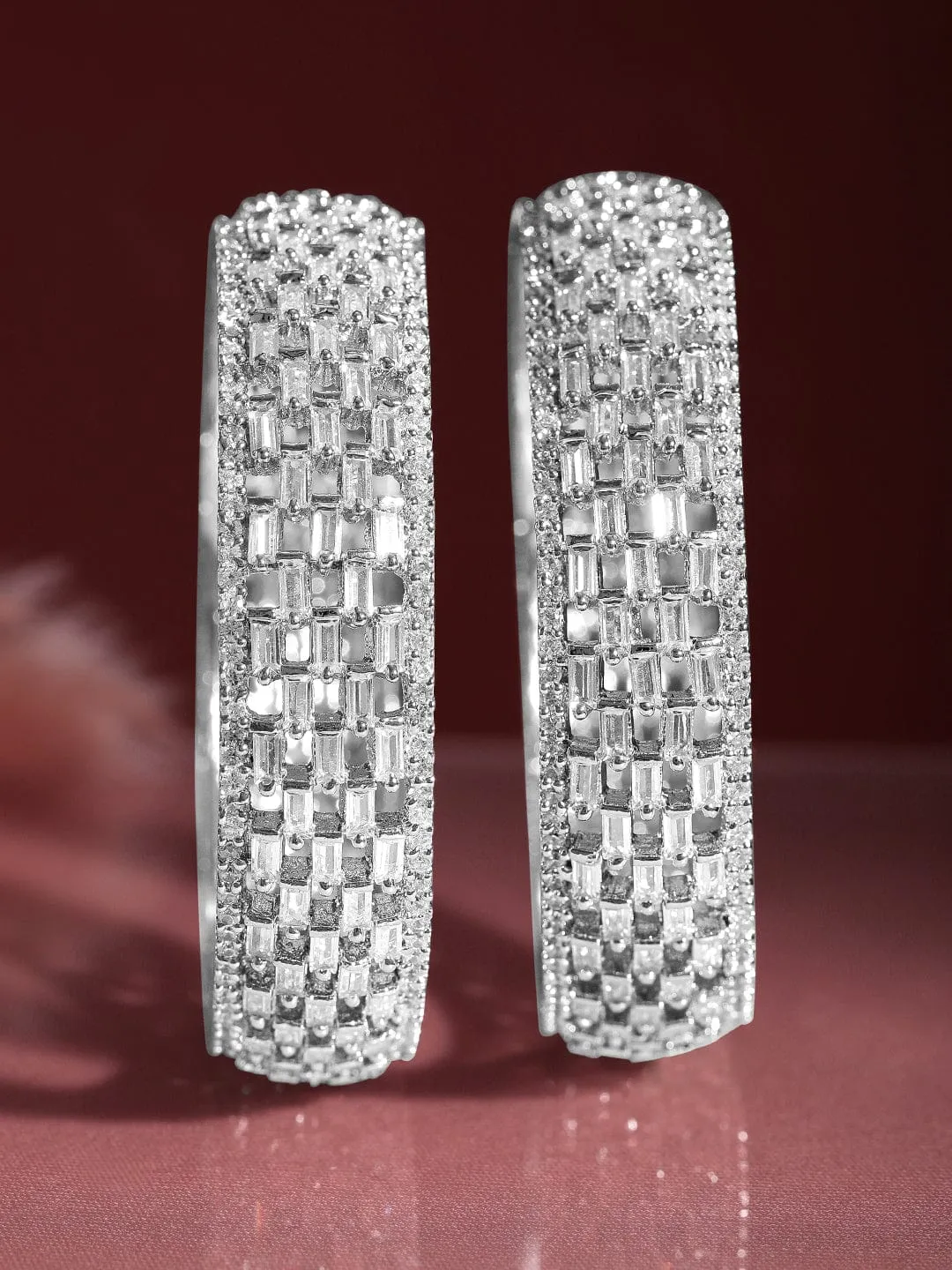 Rubans Silver-Toned Set Of 2 Cubic Zirconia Stone Studded Bangles