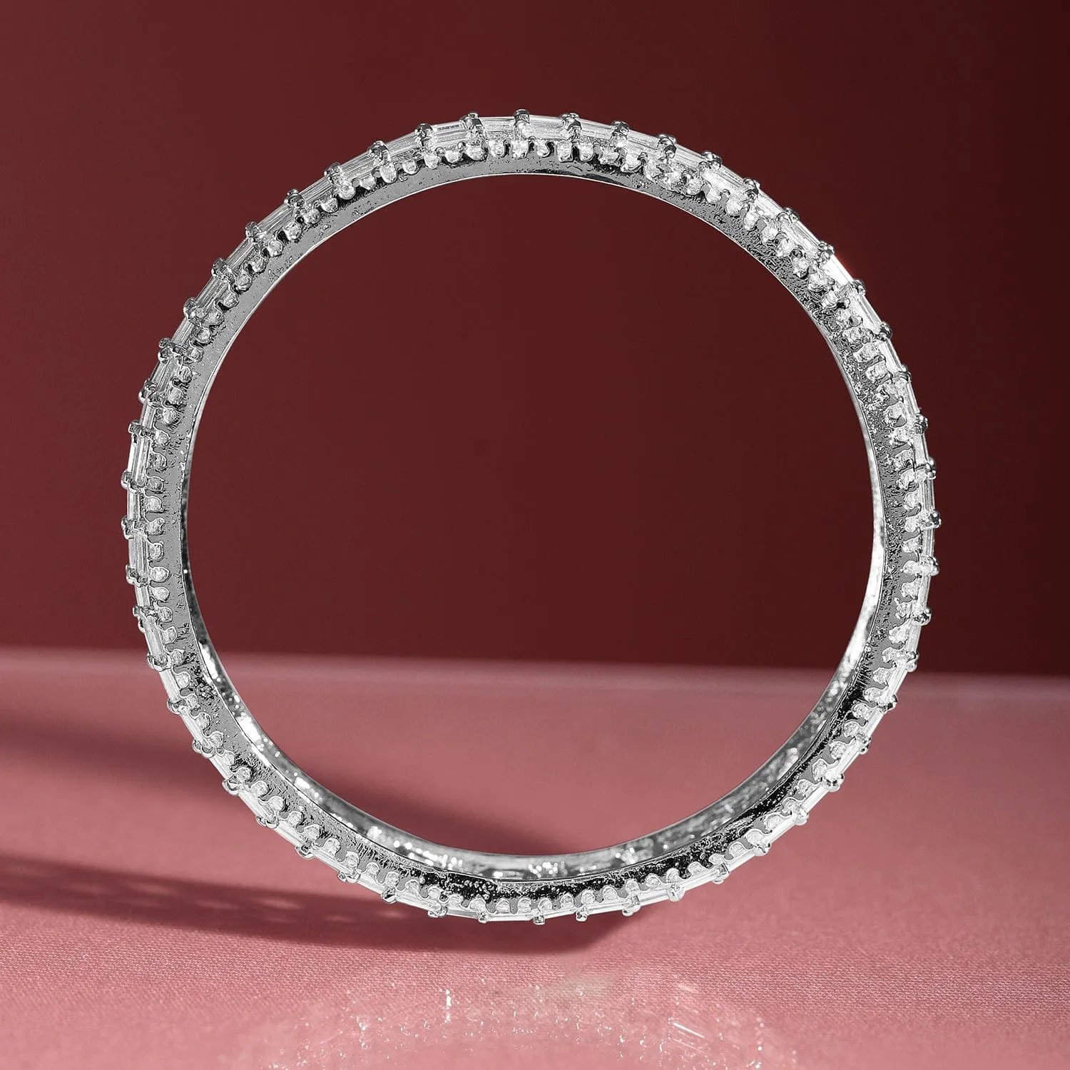 Rubans Silver-Toned Set Of 2 Cubic Zirconia Stone Studded Bangles