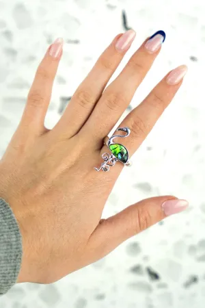 SALE! Silvertone and Abalone Flamingo Ring