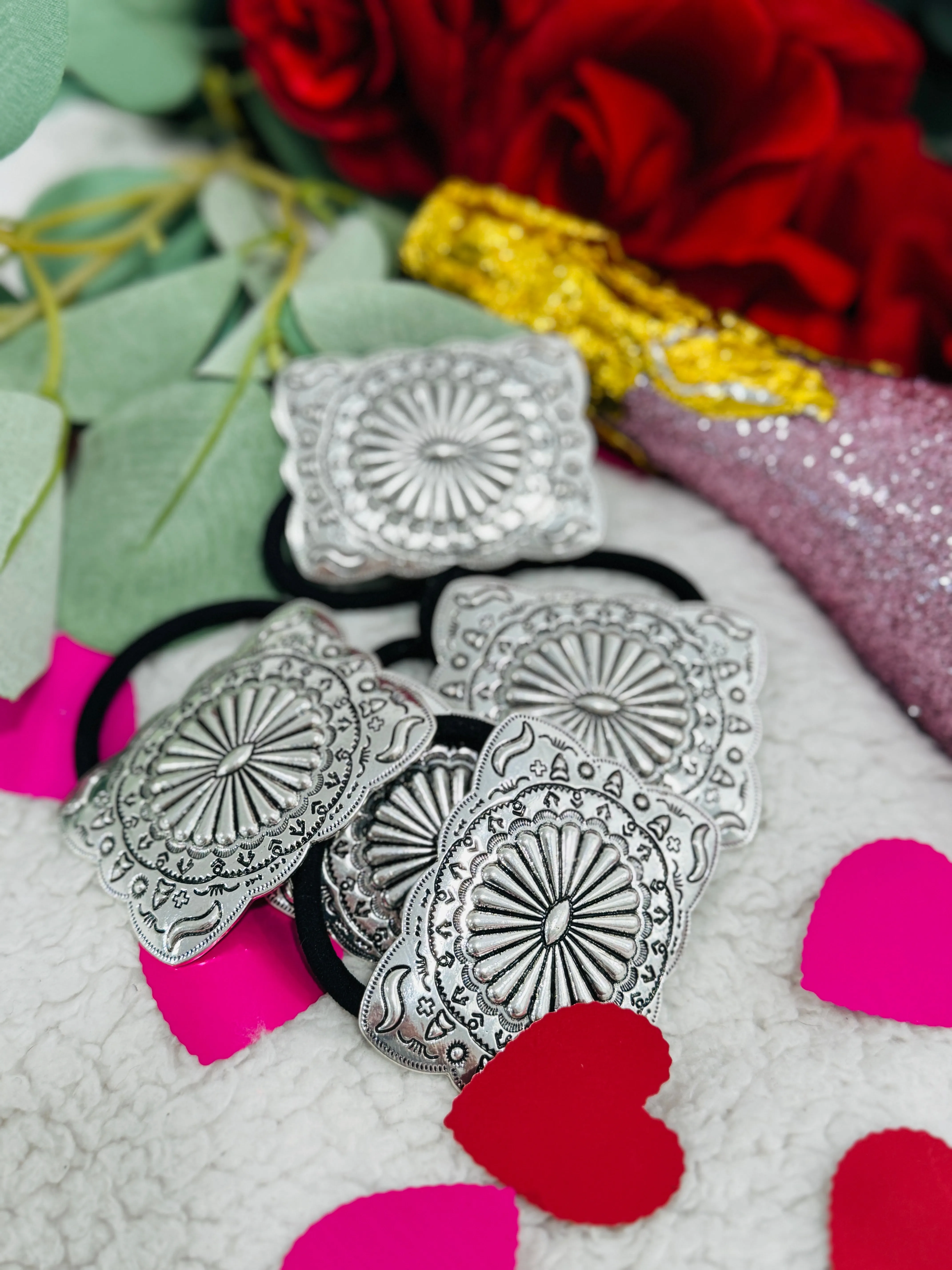 Silver Concho Western Hair Tie