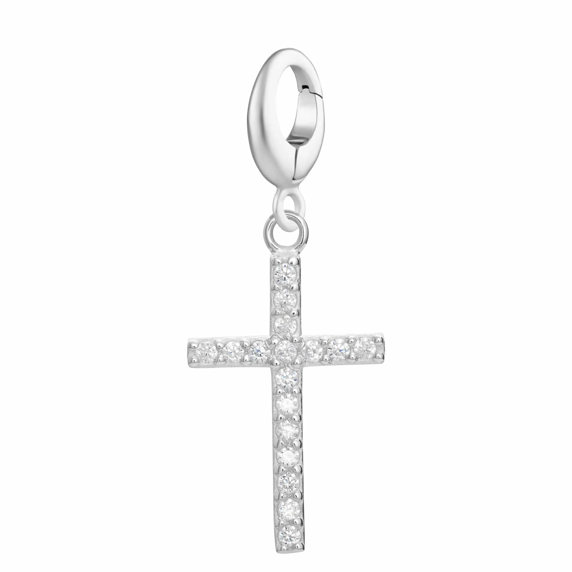 Silver Cross Charm with Crystals