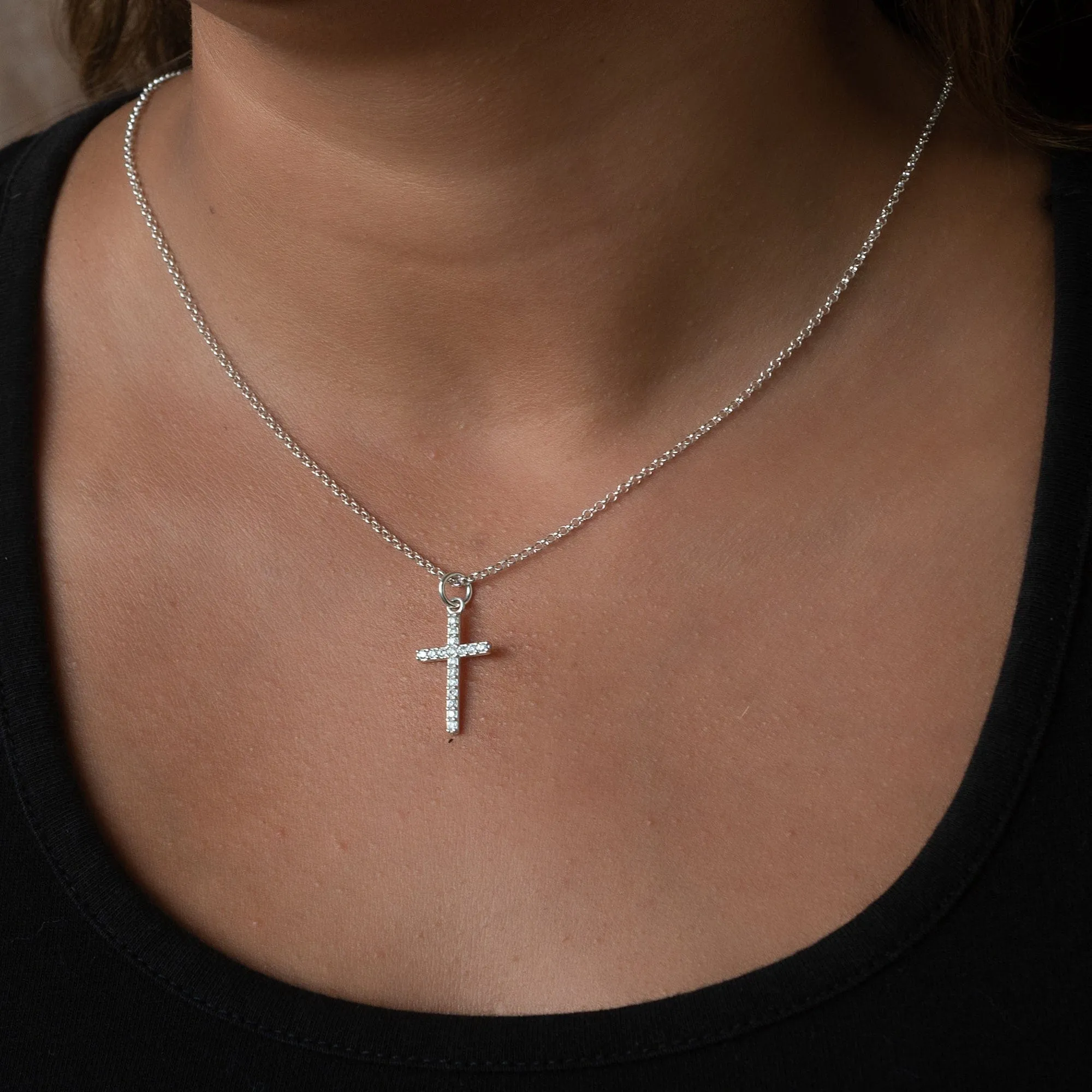 Silver Cross Charm with Crystals