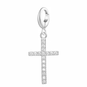 Silver Cross Charm with Crystals