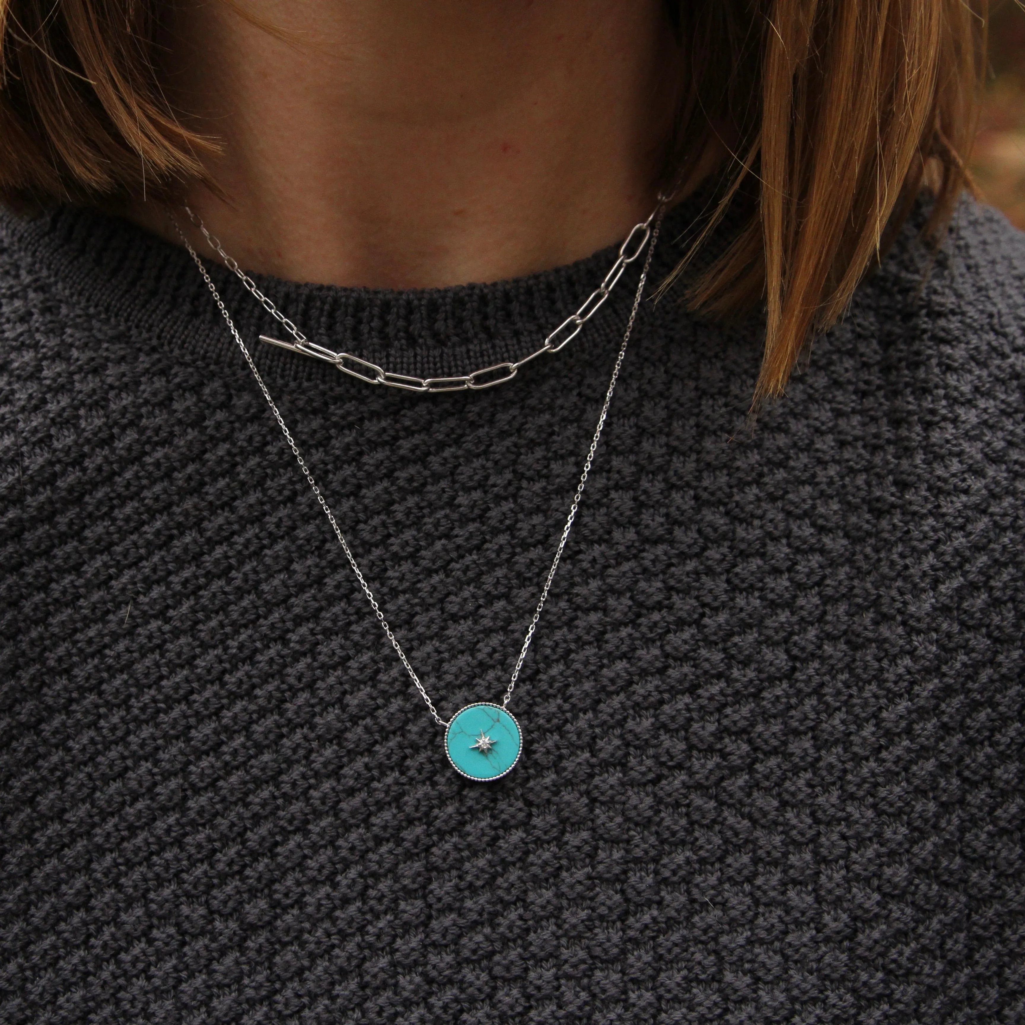 Silver Mixed Link T-bar Necklace