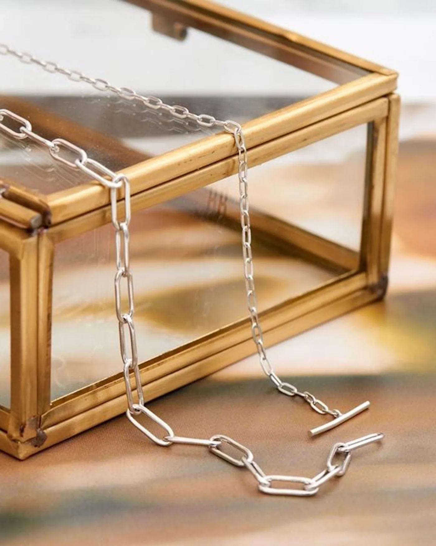 Silver Mixed Link T-bar Necklace