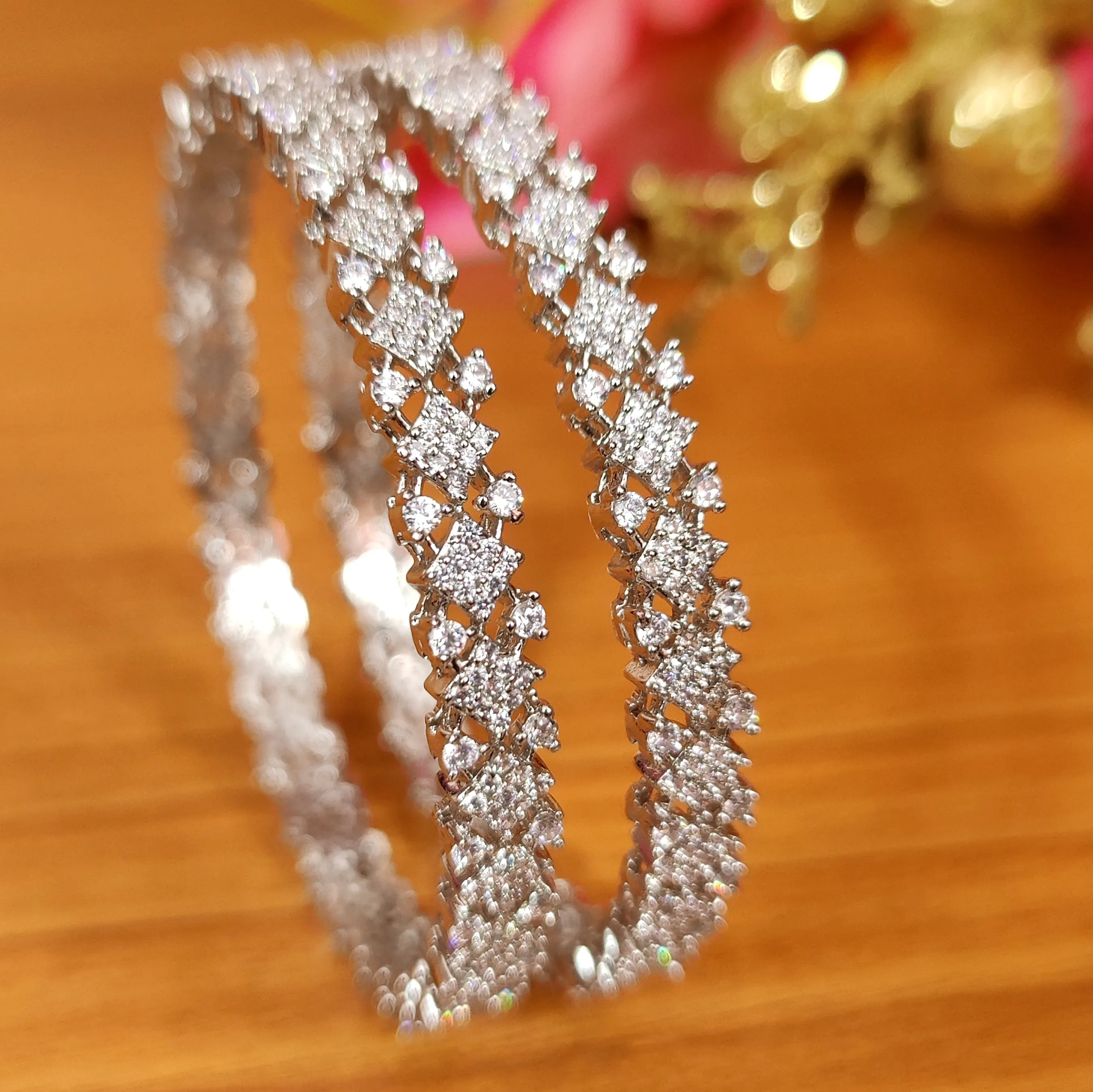SILVER PLATED DIAMOND LOOK CZ BANGLES