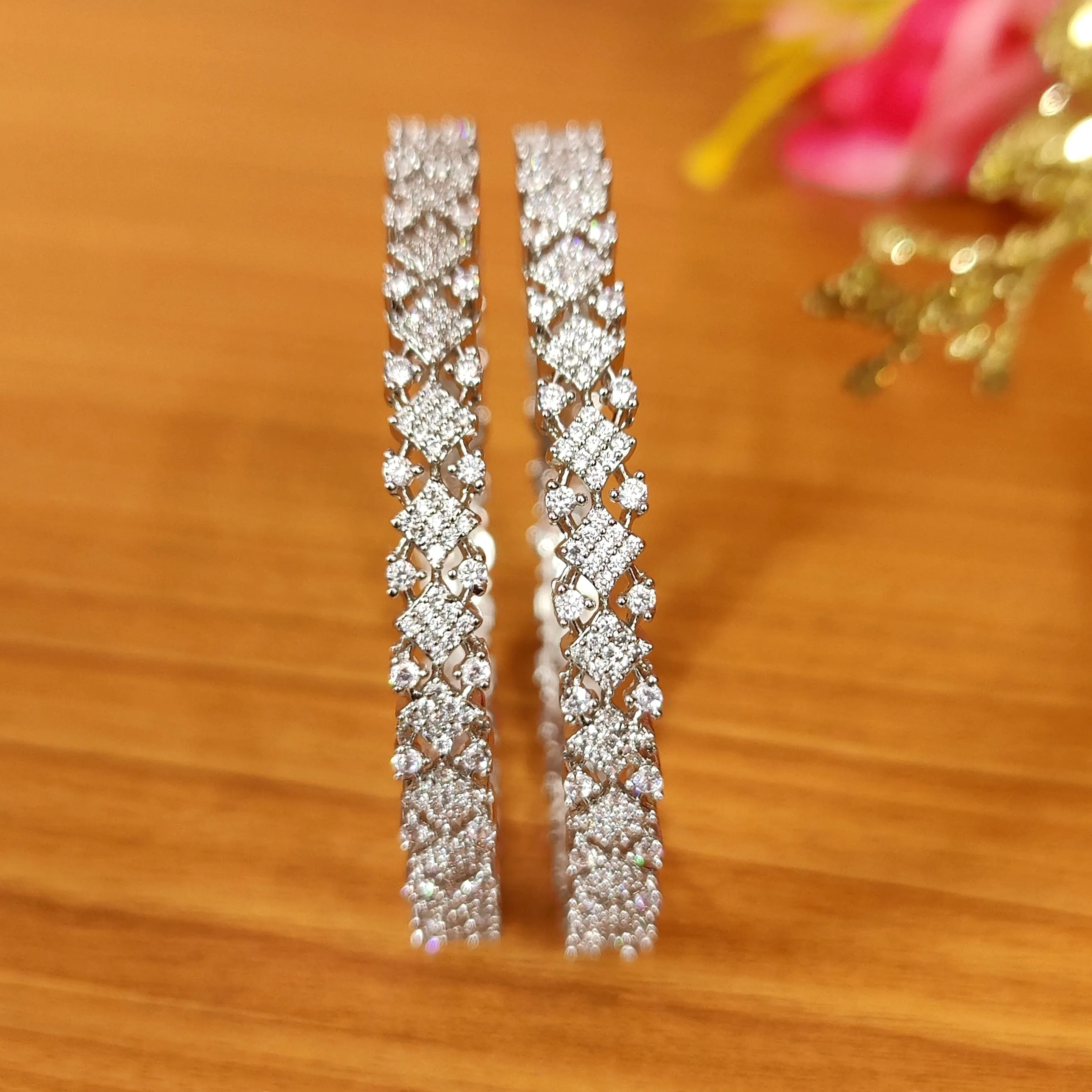 SILVER PLATED DIAMOND LOOK CZ BANGLES