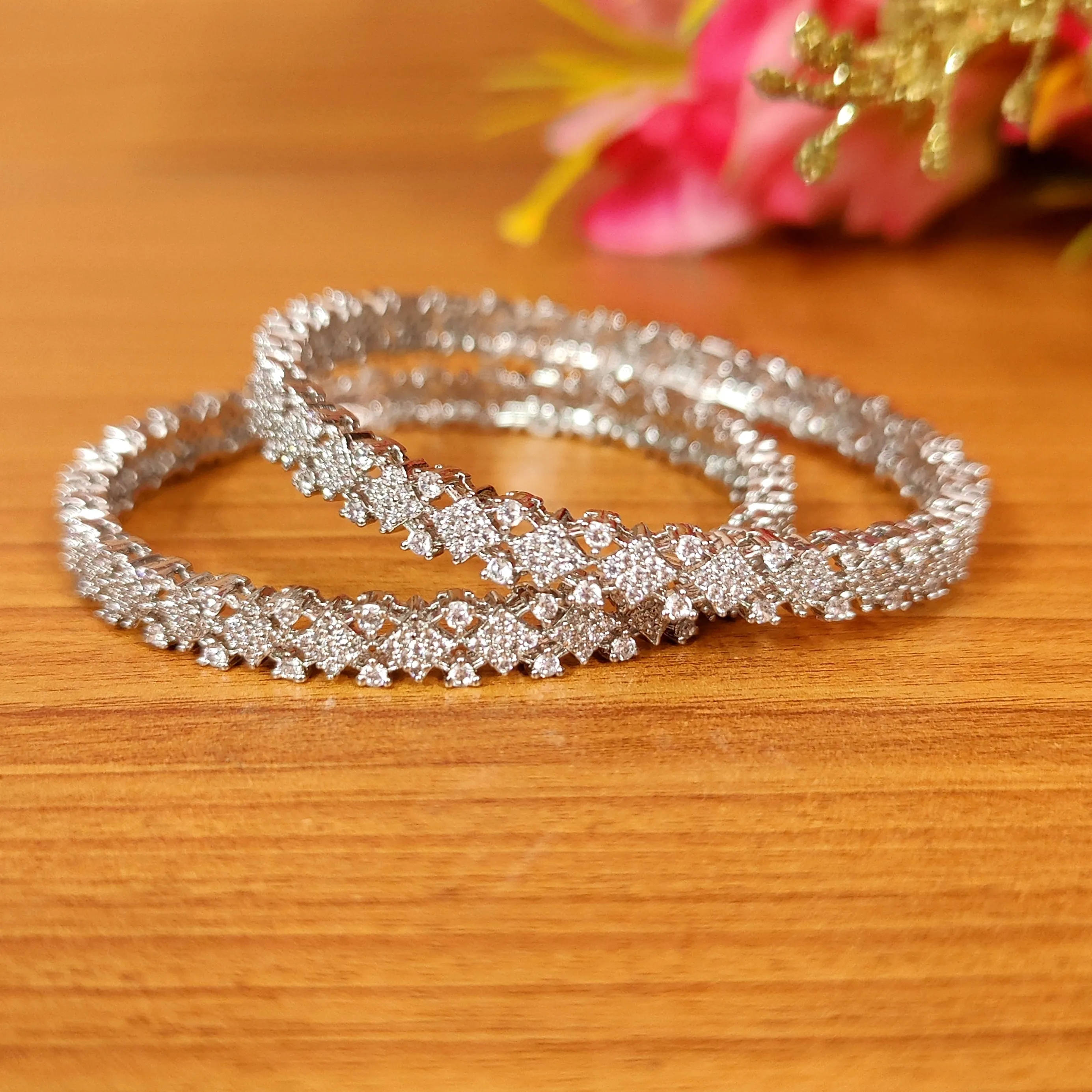 SILVER PLATED DIAMOND LOOK CZ BANGLES