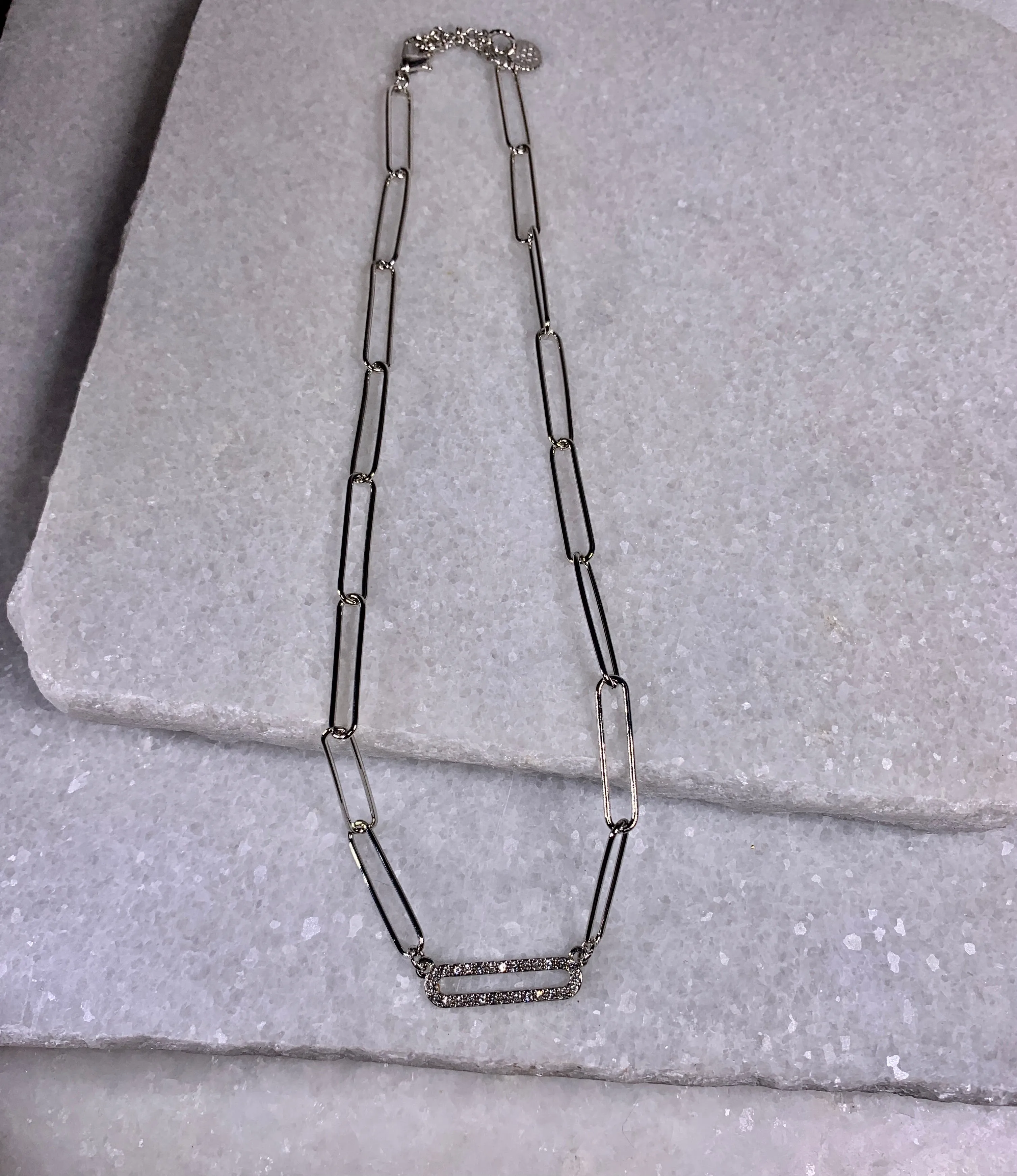 Silver Single Pave Link Necklace
