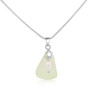 Silvertone, Clear, Green, Seaglass and Freshwater Pearl Necklace