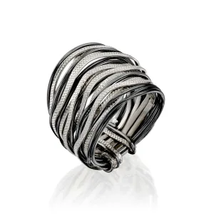 SPIRA Unique Handcrafted  Design 925 Sterling Silver wires Wrap Boho Ring Wide two tone ring