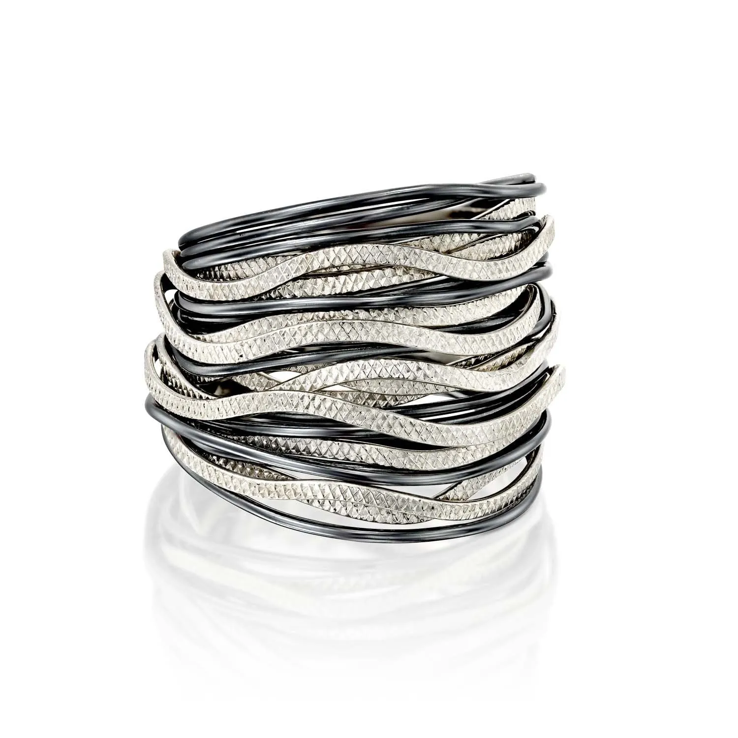 SPIRA Unique Handcrafted  Design 925 Sterling Silver wires Wrap Boho Ring Wide two tone ring
